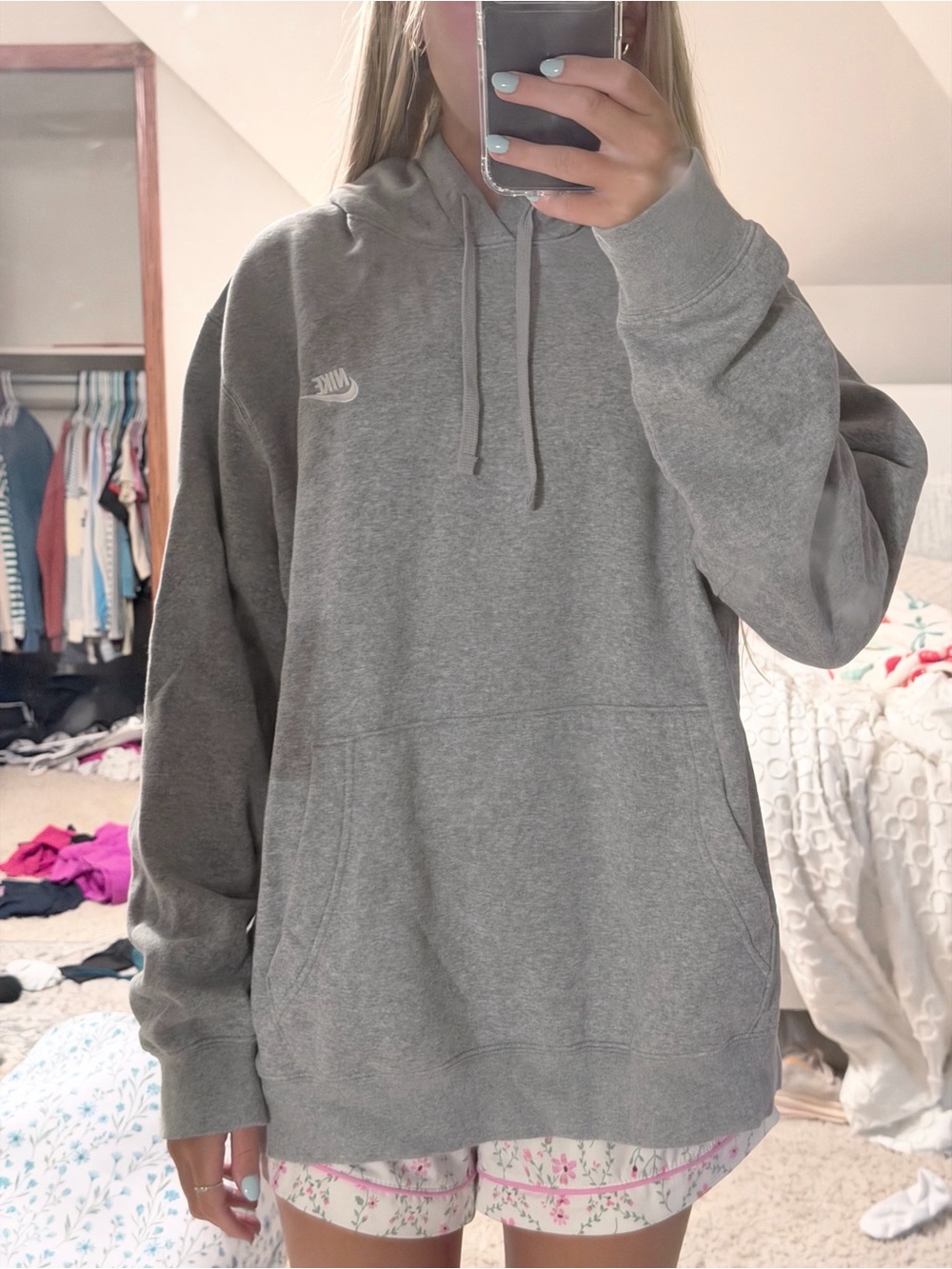 Nike Grey Pullover Hoodie with Small Logo